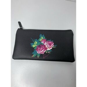 Betsey Johnson Black Floral Zip Up Wallet Makeup Bag